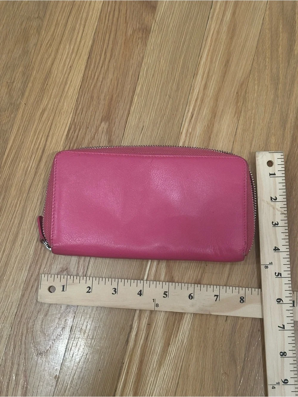 Barney’s Pink Leather Zip-Around Wallet preppy quiet luxury